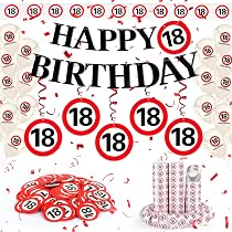 Affivia 18. Geburtstag Deko Set – Verkehrsschilder, Folienballon, Absperrband, Konfetti, Luftschlangen, Spiralen – Junge & Mädchen