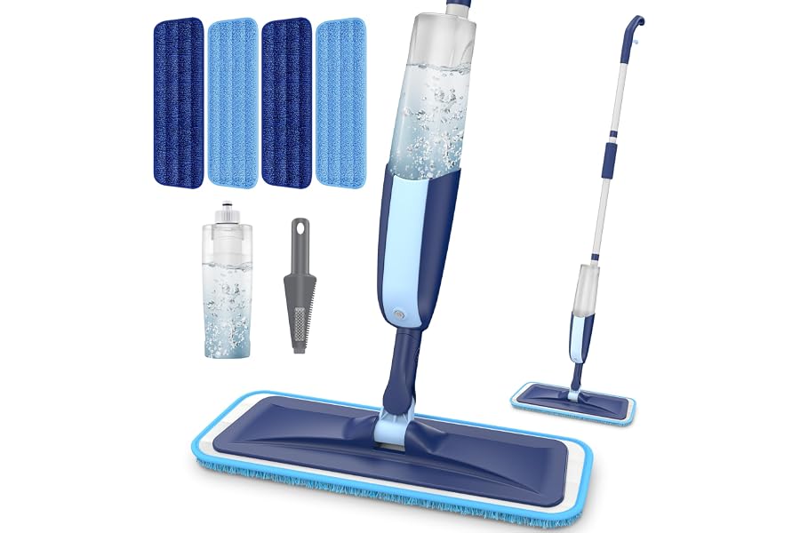 Scopa Lavapavimenti a Spruzzo - Spray Mop Lavapavimenti con 4 Panni | Mocio con Spray Microfibra Mocio Pavimenti Professional