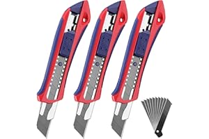 WORKPRO 3 Stück Cuttermesser Set 18mm mit 10 Ersatzklingen aus SK5, Cuttermesser Profi mit Gummigriff, Abbrechklinge Kartonmesser, Mehrzweck Messer Allzweckmesser, Schneiden zum Papier, Karton