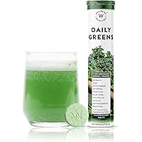 Wellbeing Nutrition Daily Greens, Wholefood Multivitamin with Vitamin C, Zinc, B6, B12, Iron for Immunity and Detox with 39+ Organic Certified Plant Superfoods & Antioxidants(15 Effervescent Tablets)