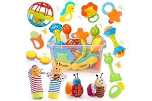 WOOTOYZ Sonaglio Neonato 0-12 Mesi, Giochi Neonato 0-3-6-9-12 Mesi Giochi Dentizione babe Giochi 0-12 Mesi Regalo Bambini Montessori Giocattoli 0-6-12 Mesi Giochi Sensoriali per Neonati