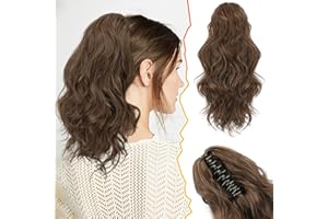 ‎BARSDAR BARSDAR 35 CM Gewellt Pferdeschwanz Extension, Klaue Clip Pferdeschwanz Kurzes Lockig Pferdeschwanz Haarverlängerung Braun Haar Synthetik Clip Haarteil für Damen Tägliche Party(Braun & Auburn)
