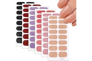 GEBETTER 6 Sheets Glitter Gel Nail Strips Nail Gel Polish Wraps Soft Self-Adhesive Nail Full Wraps Nail Strips Sticker Nail Tips Nail Wraps Sticker Decals