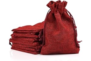 Naler 24 szt., torba na prezent, koraliki jutowe, kieszenie, rolki, len, dekoracja ślubna, Boże Narodzenie, czerwone, 10 x 14 cm