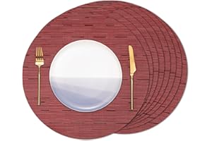 Banchif Round Placemats set of 8 Heat Resistant Vinyl Placemats 15 inch Washable Non-Slip Table Mats Woven Place Mats for Dining Table (Red, Set of 8)
