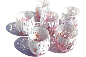 MAZZEGA ART & DESIGN - 6 Bicchieri Acqua Big Bicolor in Vetro Soffiati e Lavorati a Mano con Murrine di Murano, linea “I Colori di Murano” 435 ml. Made in Italy (Rosa, 6)