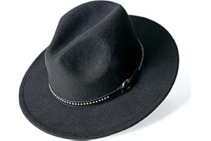 besbomig Fedora Chapeau de Jazz en Feutre Casquette à Large Bord Réglable Trilby Cap Printemps Automne Hiver Femme Homme Élégant Haut de Forme Unisexe