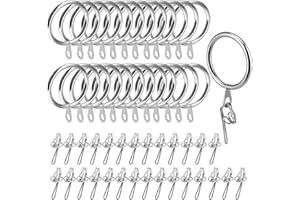 JEUIHAU 100 Pack Metal Curtain Hooks, 30mm Silver Curtain Rings Curtain Hanging Rings with Eyelets, Curtain Pole Rings for Window, Door, Bathroom Hanging