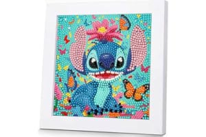 ZYJBD Stitch enfant Diamant Painting 5D,Broderie Papillon Peinture Diamant DIY Avec cadre en bois,Diamant Painting Dessin Animé,pour enfants et débutants,Décoration Maison décoration murale， 17 x 17cm