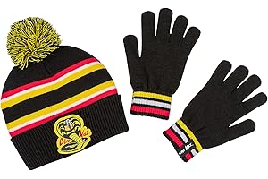 Bioworld Cobra Kai Ensemble bonnet et gants à pompons pour enfants, Multicolore, taille unique