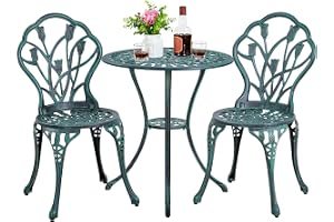 Yaheetech 3 delar Sittgrupp bistroset trädgårdsbord med 2 stolar balkongset gjuten aluminium trädgårdsset trädgårdsmöbler för trädgård/balkong/terrass