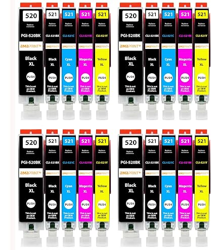 20 Cartucce Inchiostro Compatibili InkJello Per Canon PGI-520 CLI-521 – Nero, Ciano, Magenta, Giallo