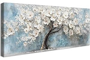 HALFLEMART Marco de Madera Grandes Cuadros Decoracion Salon Modernos Flor Blanca Árbol de la Vida Pintura Floral Floreciente Lienzo Decorativos Pintura Imagen Cuadros Decorativos Salon Dormitorio 50x120cm