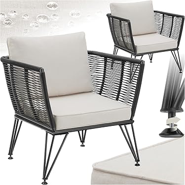 tectake® 2er Set Stuhl Acapulco Design, Gartenstuhl, Gartenstühle im Retro Design, Indoor und Outdoor Sessel für Garten, Wintergarten, als Terrassenstühle oder Balkon Sessel - schwarz tectake® 2er Set Stuhl Acapulco Design, Gartenstuhl, Gartenstühle im Retro Design, Indoor und Outdoor Sessel für Garten, Wintergarten, als Terrassenstühle oder Balkon Sessel - schwarz