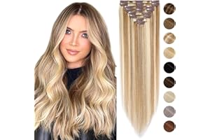 40cm - Silk-co Clip in Extensiones de Cabello Humano Hair Extension Peluca Postiza Lisa Recta 65g 100% Remy Human Hair 8 Piezas 18 Clips Pelo Natural - 12P613# Marrón Dorado y Blanqueador Oscuro