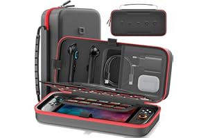 Tokluck Nintendo Switch Tasche geeignet für Switch Original/OLED/Switch 2 JoyCon, Switch Hülle mit 26 Steckplätze für Spielkarten, Switch Case für JoyCon 2 und EU Netzteil, Switch 2 Tragetasche Rot