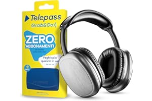Telepass - Grab&Go + Cuffie Bluetooth Over Ear, Bundle Dispositivo Senza Canone Fisso, Modalità Pay-Per-Use con Costo Attivazione + Headphones Bluetooth Wireless, Archetto Regolabile e Ricarica Veloce
