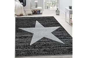 PACO HOME Alfombra Salón con Motivo De Estrellas, Habitación Infantil Y Juvenil Moderna Pelo Corto, tamaño:60x100 cm, Color:Antracita