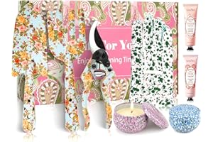 KEARLGMBH Gardening Gifts For Women, Garden Tools Set Floral Print Fork Trowel Set, Candles Gloves,3Hand Cream, Birthday Gift for 50Th 60Th 70Th Mum, Retirement, Mothers Day, Christmas (yellow green)
