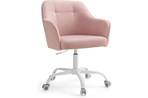 SONGMICS Sedia da Studio in Casa, Sedia Girevole, Regolabile in Altezza, Portante 110 kg, Struttura Acciaio, Tessuto Cotone-lino Respirante, Studio, Camera da Letto, Rosa OBG019P01