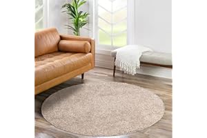 ‎CARPET CITY carpet city Shaggy Hochflor Teppich - Rund 160 cm - Sand-Beige - Langflor Wohnzimmerteppich - Einfarbig Uni Modern - Flauschig-Weiche Teppiche Schlafzimmer Deko
