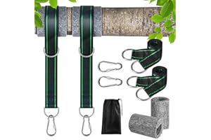 CENOVE Fixation de Balançoire 2*150CM, Sangle Balancoire Arbre, Kit de Fixation pour Hamac, Fauteuil Suspendu, Balançoire, Arbre de fixation avec 2 coussins de protection pour arbre, 2 Mousquetons de qualité