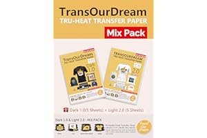 TransOurDream Mix Tru-Heat Transfer Paper Inkjet Dark 1.0 5 Sheets + Light 2.0 5 Sheets Iron on Vinyl Dark/Light Fabric Printable HTV (D1.0-5+L2.0-5)
