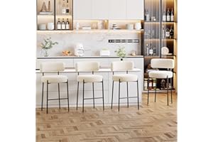 Ckaff Lot de 4 Tabouret de Bar, Chaise de Bar, Chaise de Cuisine Hauteur 63.5cm, Tabourets Comptoir, Tabouret de Bistrot, Siège Rembourré avec Dossier, Repose-Pieds pour Cuisine, Bar, Blanc