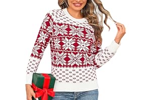 Demegimi Maglioni Natalizi Pullover Natale Maglietta a Manica Lunga Donna Maglione Natalizio Fiocco Neve Alce Girocollo Donna a Maniche Lunghe Maglione Festa Natale