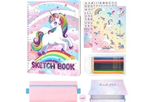WERNNSAI licorne Kits de peinture, 28 x 22 cm Cahier à Spirale Ensemble avec Trousse, Autocollant, Crayon de Couleur, Taille-crayon, Cadeaux de Noël et D'anniversaire Idéaux