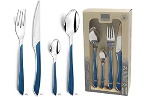 AMEFA - Ménagère 24 couverts de table pour 6 personnes - Eclat Nature - Acier inoxydable 18/0, Finition Brillante - Bleu Marine