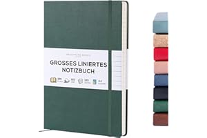 ‎BEECHMORE BOOKS Beechmore Books Notizbuch liniert - XL A4, Grün I Premium Hardcover Journal Buch aus veganem Leder, 120gsm creme Papier, Geschenkbox, für Schriftsteller, Journalisten, Meetings & Studenten