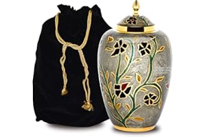 FOREVER URNS - CHERISH THE MEMORIES Forever URNS Adult Cremation Funeral Urn for Human Ashes of Female & Male | 200 cu in | Large | Completely Handcrafted with Velvet Protection Bag (Greyish Silver, Large)