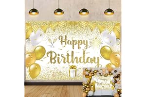 CINRAY Toile de Fond doré Joyeux Anniversaire 7x5FT Ballons pailletés Or Champagne Triangle Drapeau Anniversaire Hommes bannière Fond pour Photographie fête d'anniversaire Enfants Fournitures de décoration
