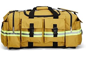 LINE2design Elite Firefighter Gear Bag – Feuerwehrmann Premium Rettungspferde-Tasche mit Schultergurt – Gelb, Gelb-Hellbraun, Einheitsgröße