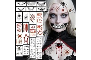 ROEOWENE 22 st halloween tatuering ansikte falskt ärr halloween tatuering | Falska tillfälliga tatueringar spindel tatueringar klistermärke skada realist ephemere smink tillbehör zombie