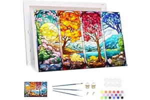 Bowetile Árbol Colorido Marco Pintar por Números para Adultos, Kit de Pintura por Números para Adultos, Kit Dibujo con Pigmentos Acrílicos para Decoración del Hogar con Caballete de Madera20x30cm