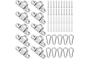 WORAHROE 10 placas de acero inoxidable con ojal y mosquetón, placa de acero inoxidable 304 para accesorios de barco y exterior, ganchos de techo, fijación a la pared, toldos, hamacas, mosquetones de acero