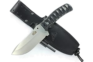 CDS-SURVIVAL Lobo Gris - Couteau de Bushcraft Survie Randonnée Camping - Lame à Un Seul Tranchant en Acier INOX MOVA - Étui en Cuir Multiposition - Fabriqué en Espagne