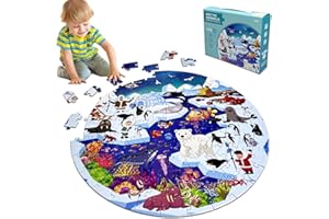 Kulveanju Puzzle Niños 3 4 5 6 Años, 128 Piezas Juegos de Puzzle, Rompecabezas Mundo Glaciar, Grandes Circular Educativos Puzzle Infantil Regalos para Niños y Niñas, 42x42 cm