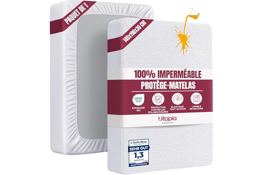 Utopia Bedding Protège Matelas 140 x 190 x 30 cm Imperméable, Certifié Oeko TEX, Alèse Drap Housse, Matelas Couvre, Respirant