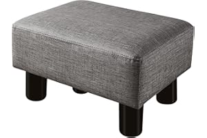 LUE BONA Fußhocker Sitzhocker, Fußstütze aus PU-Leder, Kleiner Ottomane mit Rutschfesten Plastikbeinen, Moderner Rechteckiger Fußhocker, Kleiner Tritthocker für Schlafzimmer und Wohnzimmer, Grau