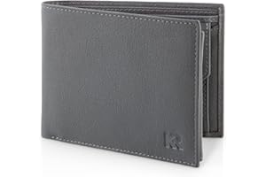 Portfel męski KRONIFY Atlas wykonany ze skóry z ochroną RFID I portfel z prawdziwej skóry z przegródką na monety w portfelu I dla mężczyzn w kolorze niebieskoszarym z pudełkiem upominkowym