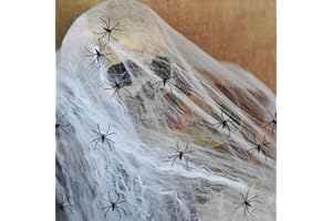 WTZWYFWJ Decorazioni Di Halloween Di Ragnatele Estensibili,Halloween 400g Decorazione Ragnatela Bianca Con 80 Ragni Finti,Per All'aperto,Interno,Ragnatela per Addobbi Halloween Casa per Case Infestate