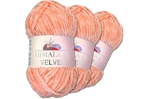 Wohnkult Himalaya - Velvet Dolphin - Lot de 3 pelotes de laine de 100 g - 40 couleurs au choix - Fil chenille à tricoter - Pelucheux et brillant - Accessoires, vêtements et couvertures - 90023, Pêche