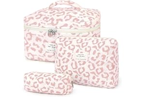 YMIFEEY 3 Stück Kosmetiktasche Kulturtasche Damen Kulturbeutel Make Up Tasche Groß Klein Set, Schminktasche Makeup Bag Waschtasche Reise Cosmetic Bag Beauty Case Organizer für Frauen (Rosa Leopard)