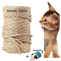 Corda In Sisal Naturale 50m X 6mm Per Tiragraffi Gatti - Resistente Ai Graffi, Protegge Mobili - Foto 2