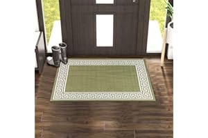 renoazul® Non-Slip Washable Large Entrance Doormat | 66 x 120 cm Outdoor and Indoor Dog Muddy Paws Floor Protector, Hallway, Bath and Kitchen Anti-Slip Mats - Greeky Rug - Green & Cream