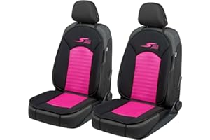 Walser Car Comfort S-Race - Set di 2 coprisedili per auto, valutato come ottimo, universale, per sedili anteriori, protegge i sedili, colore rosa/nero