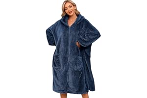Voqeen Hoodie Decke Damen Oversize Unisex Warmer Kapuzenpullover Hoodie Blanket Pullover Sweatshirt Mit Kapuze Taschen Reißverschluss für Erwachsene und Jugendliche